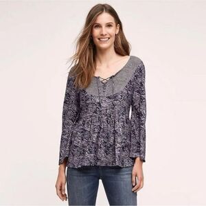 Anthropologie Akemi + Kin Marcella Boho Top Blue Peasant Blouse Shirt Sz M